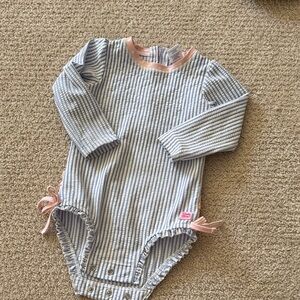 Ruffle Butts Blue & White Striped Long-Sleeve One-Piece